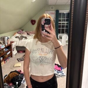 Women's Hollister Cream Graphic Crop Top “Thrill In Fear”